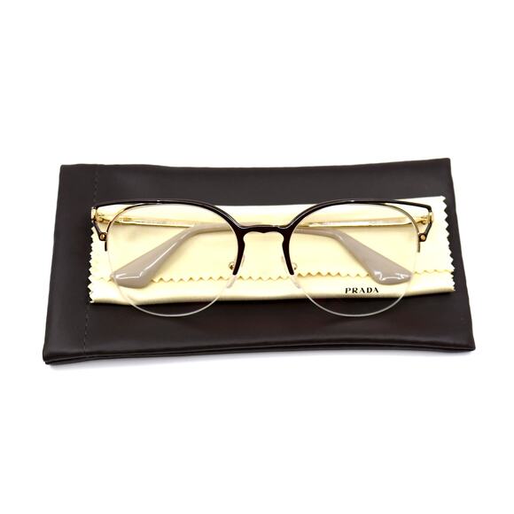 PRADA PR 64U 98R1O1 BROWN GOLD DEMO LENS AUTHENTIC EYEGLASSES FRAME - Picture 10 of 12